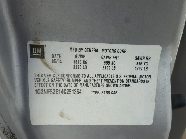 1G2NF52E14C251354 - 2004 PONTIAC GRAND AM S Gümüş foto 10