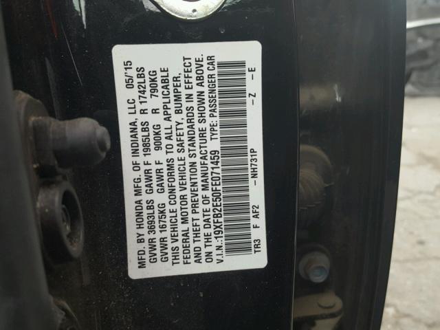 19XFB2E50FE071459 - 2015 HONDA CIVIC LX BLACK photo 10