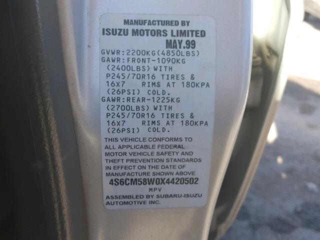 4S6CM58W0X4420502 - 1999 HONDA PASSPORT E 银色 照片 10