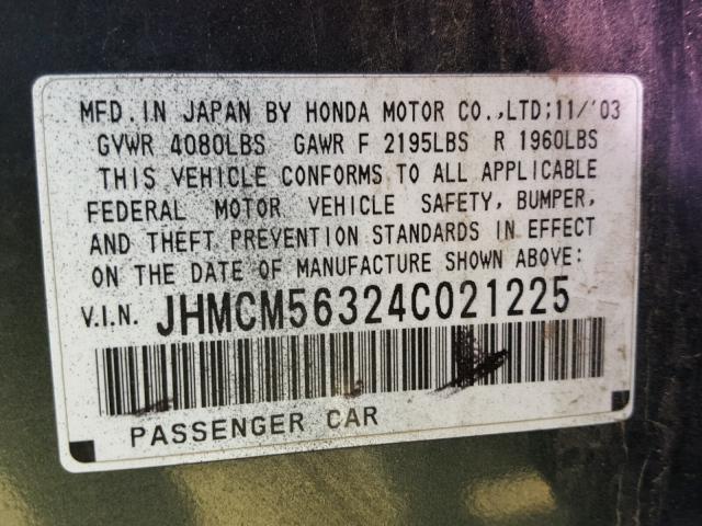 JHMCM56324C021225 - 2004 HONDA ACCORD LX GRAY photo 10