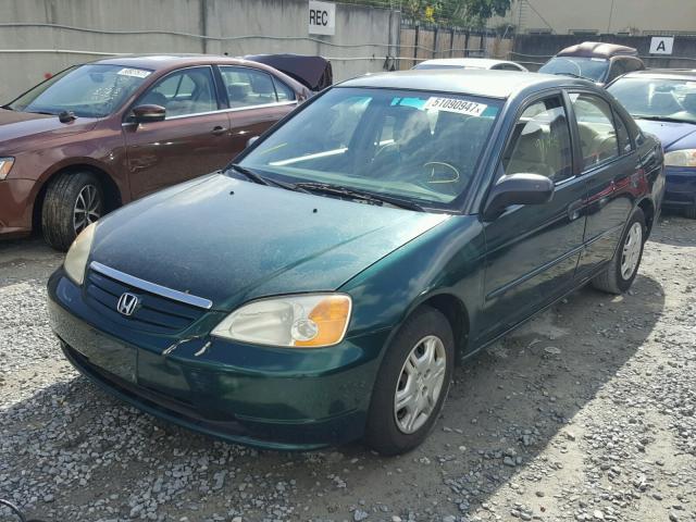 2HGES16541H539311 - 2001 HONDA CIVIC LX GREEN photo 2