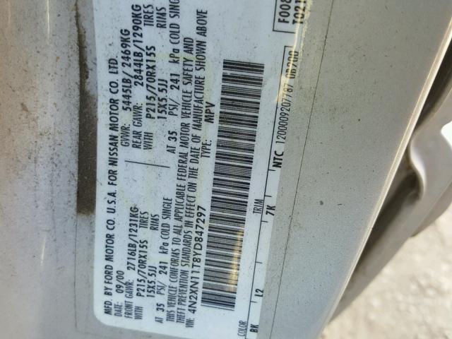 4N2XN11T8YD847297 - 2000 NISSAN QUEST SE SILVER photo 10