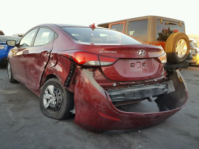 5NPDH4AE7GH692749 - 2016 HYUNDAI ELANTRA SE MAROON photo 3