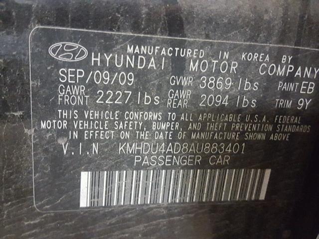 KMHDU4AD8AU883401 - 2010 HYUNDAI ELANTRA BL BLACK photo 10