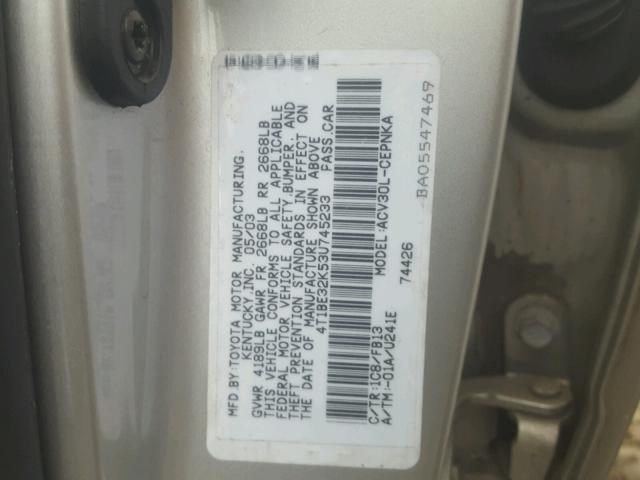4T1BE32K53U745233 - 2003 TOYOTA CAMRY LE 银色 照片 10