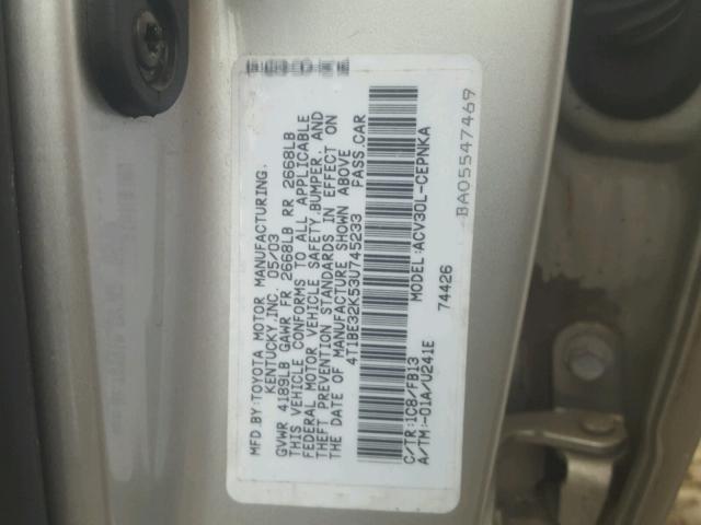 4T1BE32K53U745233 - 2003 TOYOTA CAMRY LE SILVER photo 10