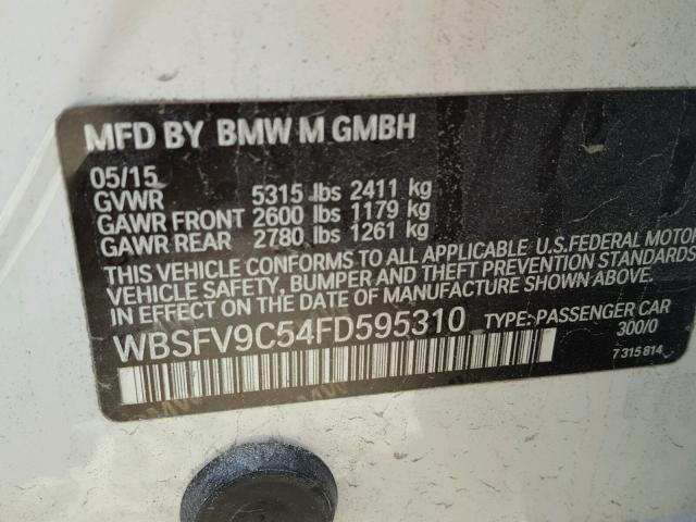 WBSFV9C54FD595310 - 2015 BMW M5 WHITE photo 10