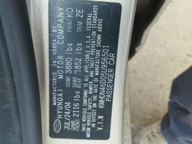 KMHDN46D05U956501 - 2005 HYUNDAI ELANTRA GL GOLD photo 10