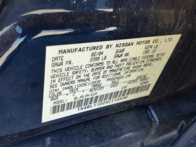 1N4BL11D25C115539 - 2005 NISSAN ALTIMA SE BLUE photo 10