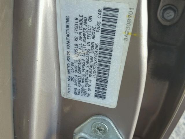 1Y1SK5281XZ424386 - 1999 CHEVROLET GEO PRIZM 棕色 照片 10