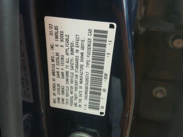 1HGCM568X7A095717 - 2007 HONDA ACCORD EX BLUE photo 10