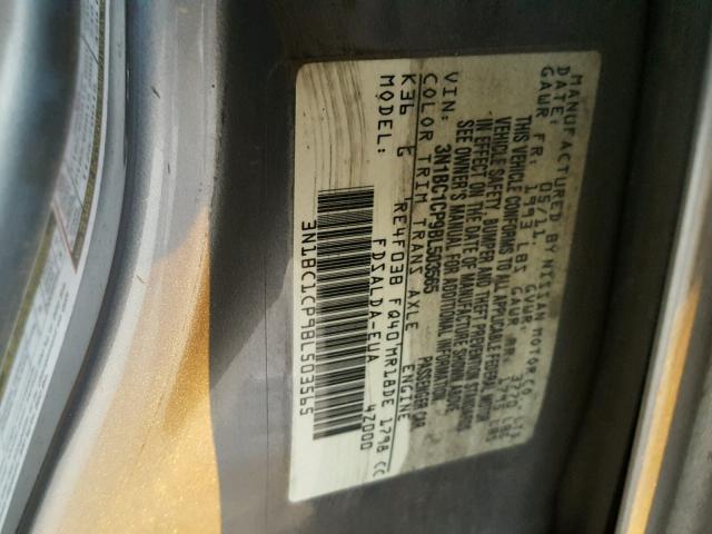 3N1BC1CP9BL503565 - 2011 NISSAN VERSA S GRAY photo 10