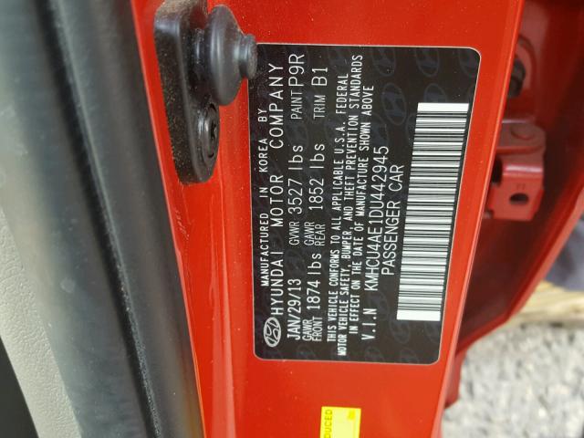 KMHCU4AE1DU442945 - 2013 HYUNDAI ACCENT GLS RED photo 10