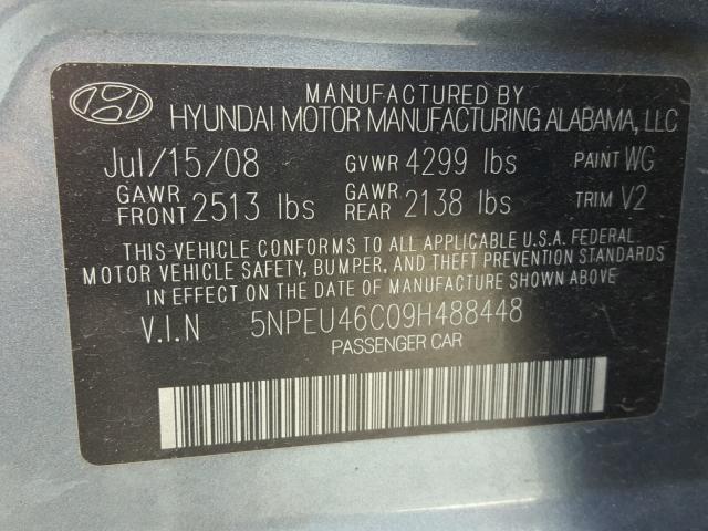 5NPEU46C09H488448 - 2009 HYUNDAI SONATA SE BLUE photo 10