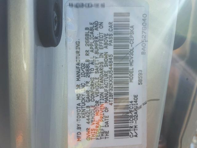 4T1BF32KX3U544845 - 2003 TOYOTA CAMRY LE SILVER photo 10