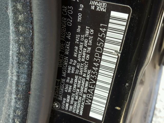WBAEV33443PD57541 - 2003 BMW 325 I BLACK photo 10