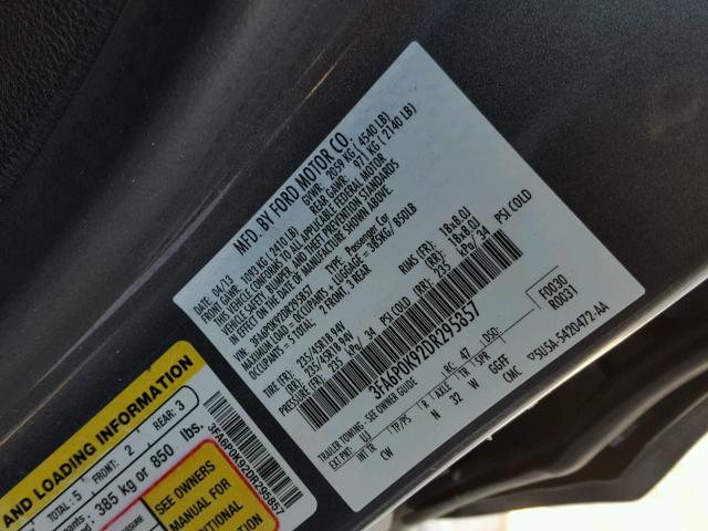 3FA6P0K92DR295857 - 2013 FORD FUSION TIT GRAY photo 10