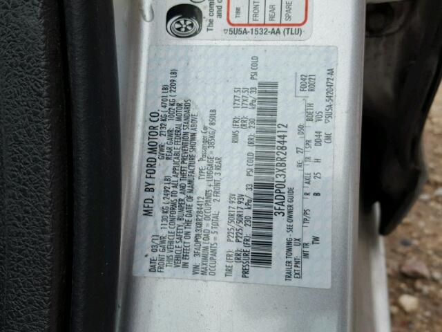 3FADP0L3XBR284412 - 2011 FORD FUSION HYB SILVER photo 10