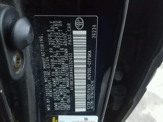 4T1BE32KX4U332452 - 2004 TOYOTA CAMRY LE BLACK photo 10