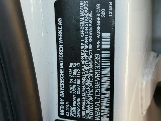 WBAVL1C59EVR93239 - 2014 BMW X1 XDRIVE2 WHITE photo 10