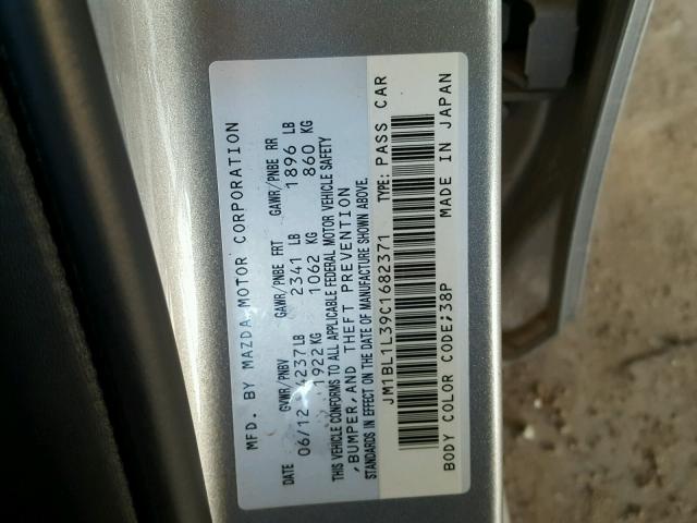 JM1BL1L39C1682371 - 2012 MAZDA SPEED 3 SILVER photo 10