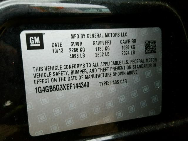 1G4GB5G3XEF144340 - 2014 BUICK LACROSSE BLACK photo 10