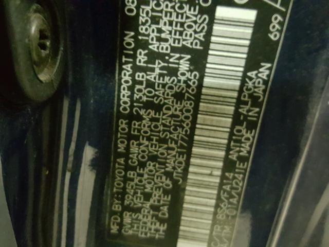 JTKDE177560087665 - 2006 TOYOTA SCION TC 蓝色 照片 10