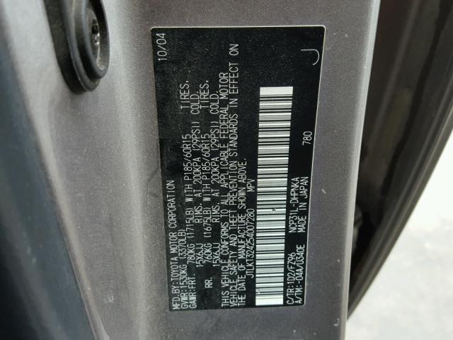 JTLKT324254007280 - 2005 TOYOTA SCION XB Gris foto 10