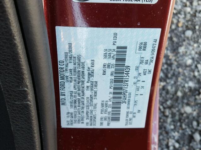 3FAHP07137R154439 - 2007 FORD FUSION SE MAROON photo 10