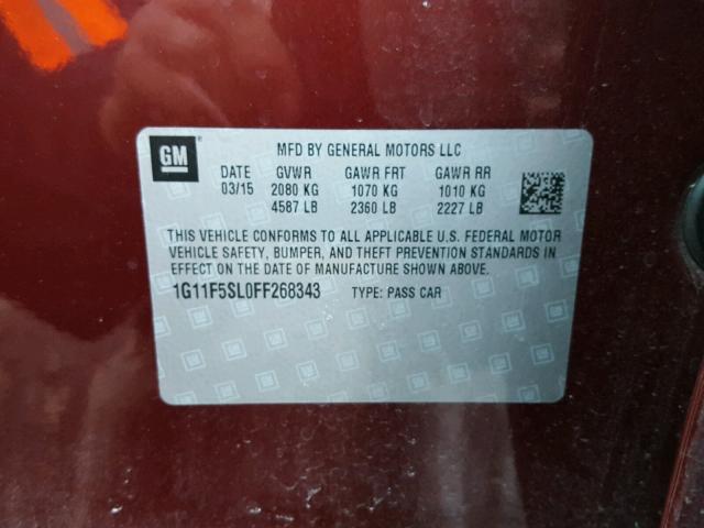 1G11F5SL0FF268343 - 2015 CHEVROLET MALIBU LTZ 红色 照片 10