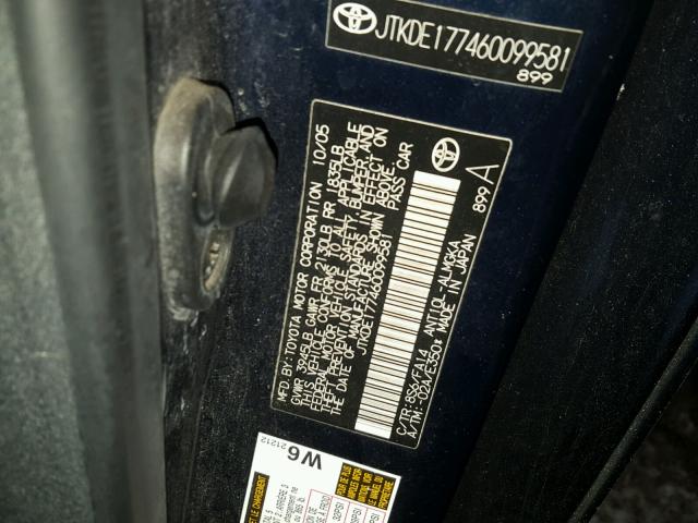 JTKDE177460099581 - 2006 TOYOTA SCION TC BLUE photo 10