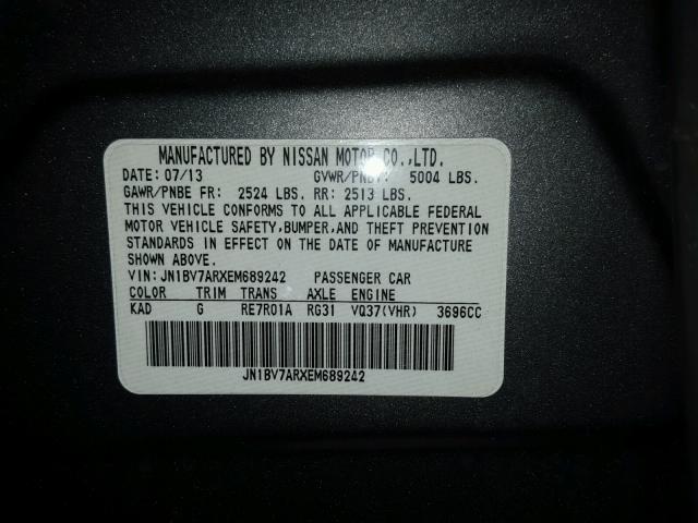 JN1BV7ARXEM689242 - 2014 INFINITI Q50 BASE Сірий фото 10