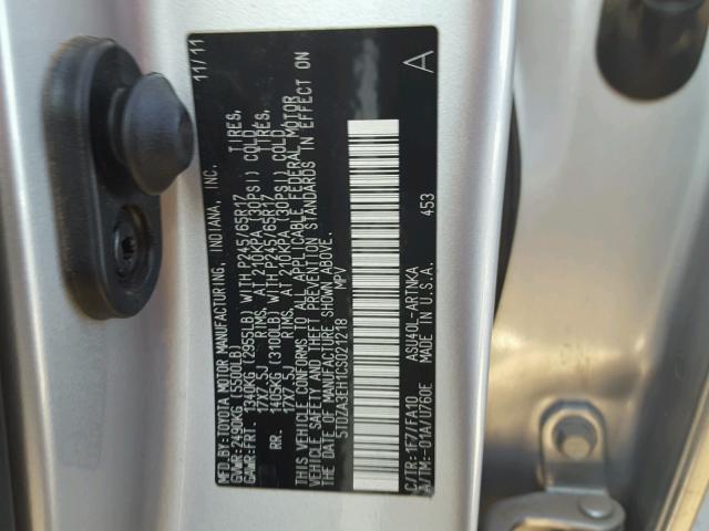 5TDZA3EH1CS021218 - 2012 TOYOTA HIGHLANDER SILVER photo 10