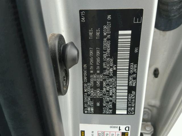 JTEBU5JR8F5252951 - 2015 TOYOTA 4RUNNER SR SILVER photo 10