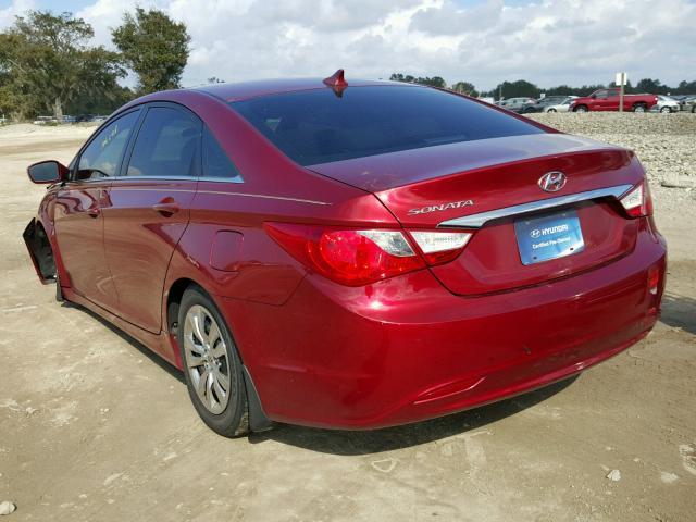 5NPEB4AC4BH163711 - 2011 HYUNDAI SONATA GLS RED photo 3