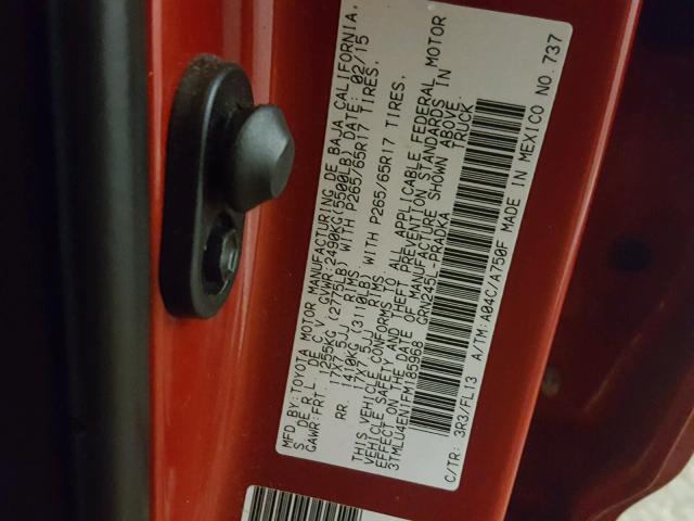 3TMLU4EN1FM185968 - 2015 TOYOTA TACOMA DOU RED photo 10