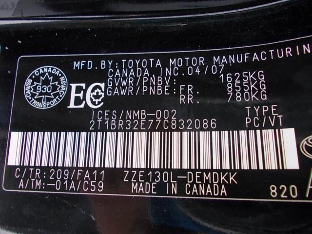 2T1BR32E77C832086 - 2007 TOYOTA COROLLA CE BLACK photo 9