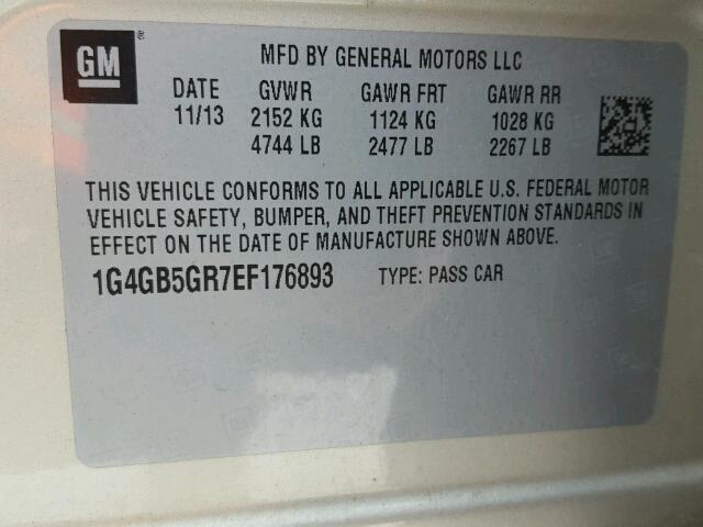 1G4GB5GR7EF176893 - 2014 BUICK LACROSSE GOLD photo 10