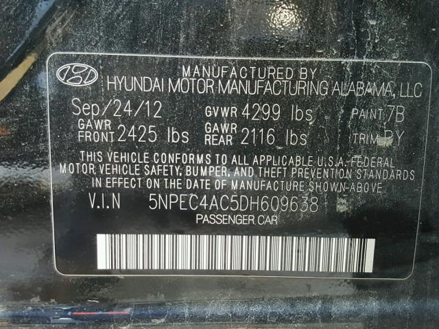 5NPEC4AC5DH609638 - 2013 HYUNDAI SONATA SE BLACK photo 10