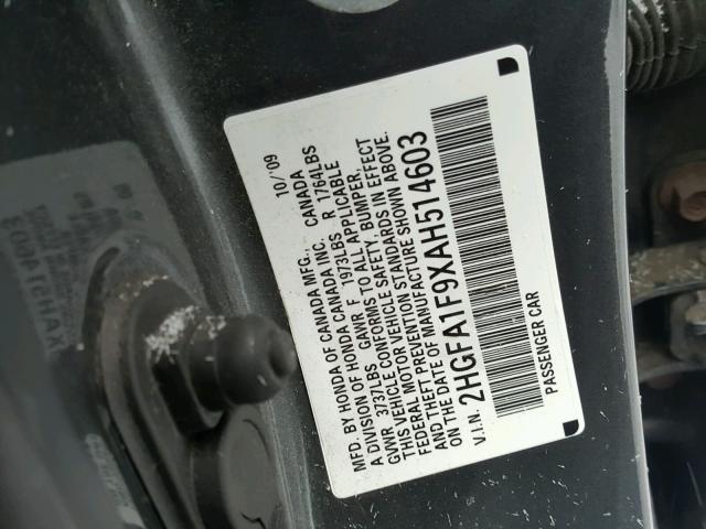 2HGFA1F9XAH514603 - 2010 HONDA CIVIC EXL 灰色 照片 10