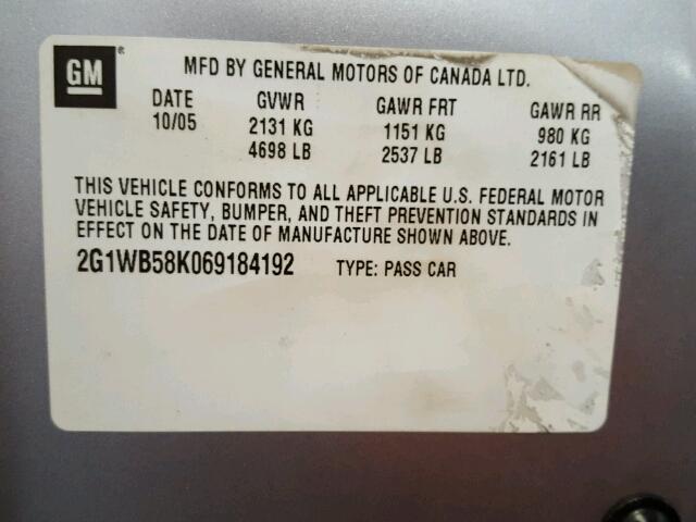 2G1WB58K069184192 - 2006 CHEVROLET IMPALA LS BLUE photo 10