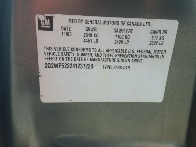 2G2WP552061304685 - 2006 PONTIAC GRAND PRIX TEAL photo 10