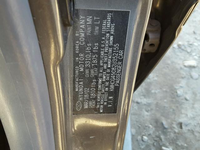 KMHCG45C82U352155 - 2002 HYUNDAI ACCENT GL GRAY photo 10