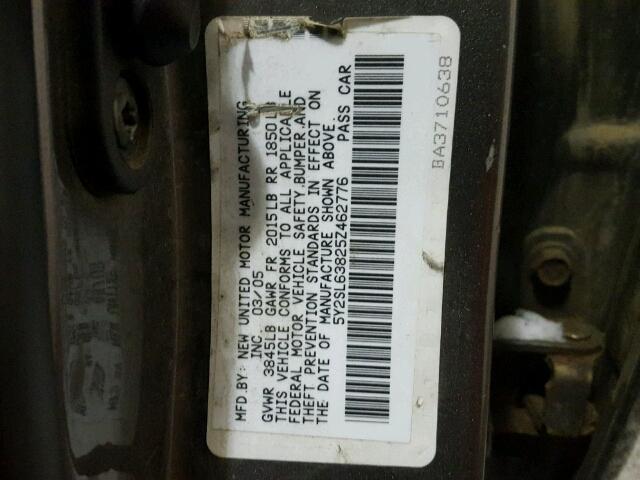 5Y2SL63825Z462776 - 2005 PONTIAC VIBE CHARCOAL photo 10