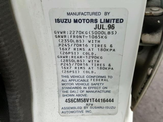 4S6CM58V1T4416444 - 1996 HONDA PASSPORT E WHITE photo 10