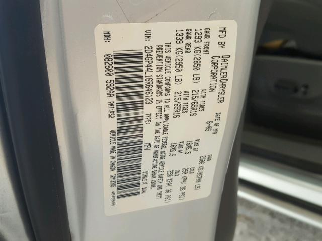 2D4GP44L16R646123 - 2006 DODGE GRAND CARA 银色 照片 10
