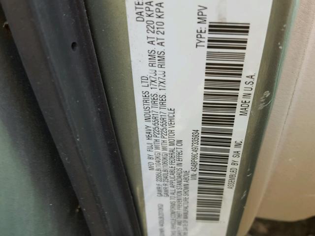 4S4BP66C497335934 - 2009 SUBARU OUTBACK 2. GREEN photo 10