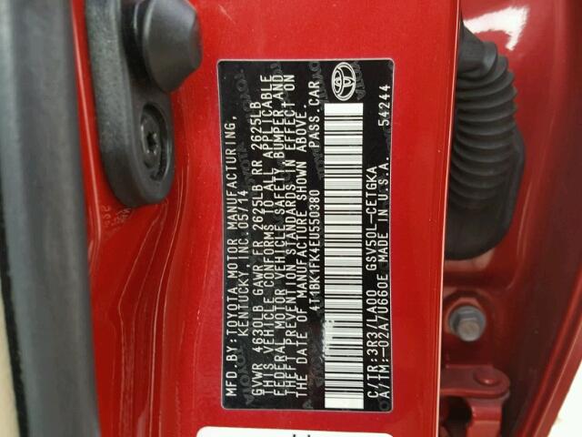 4T1BK1FK4EU550380 - 2014 TOYOTA CAMRY SE RED photo 10