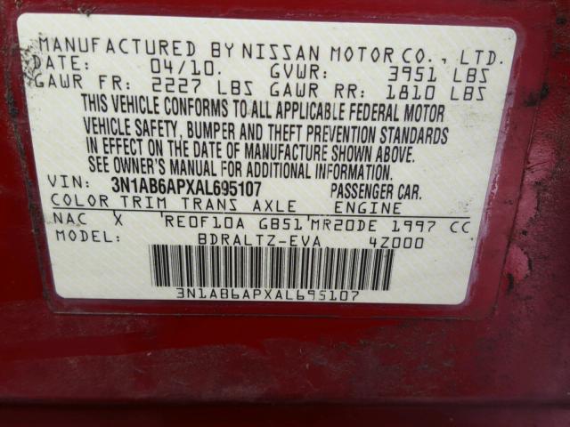 3N1AB6APXAL695107 - 2010 NISSAN SENTRA 2.0 BURGUNDY photo 10