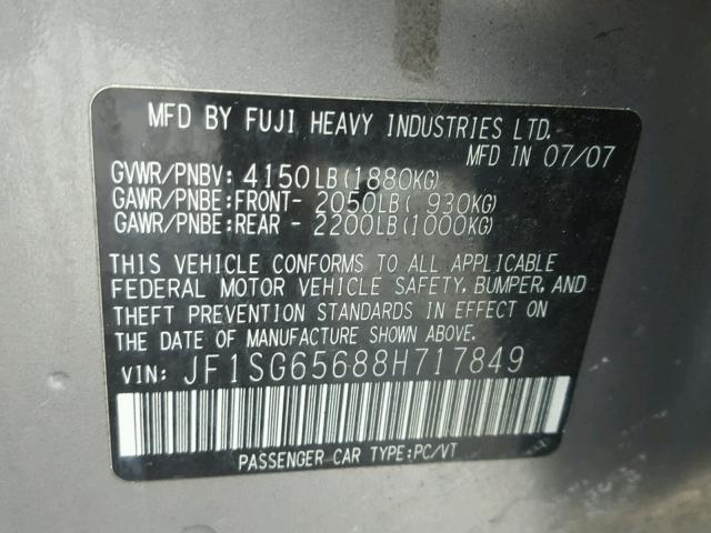 JF1SG65688H717849 - 2008 SUBARU FORESTER 2 SILVER photo 10